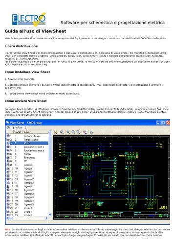 Guida all'uso di View Sheet - Electro Graphics