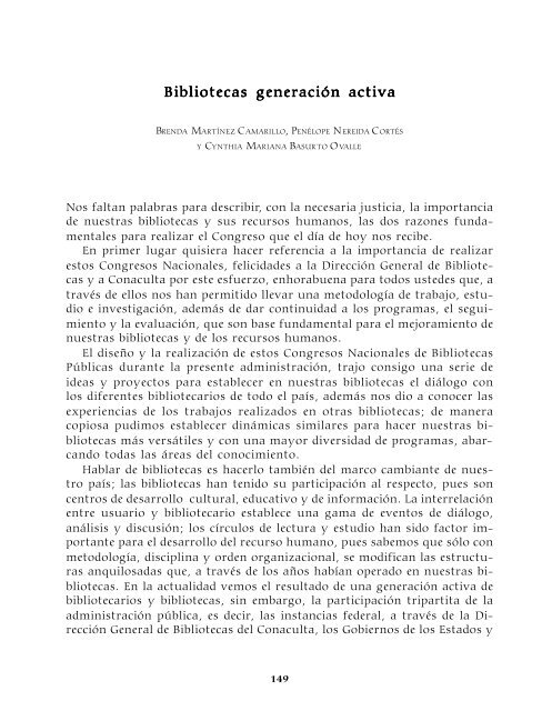 Memoria del Sexto Congreso Nacional de Bibliotecas PÃºblicas