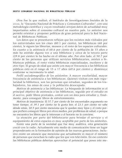 Memoria del Sexto Congreso Nacional de Bibliotecas PÃºblicas