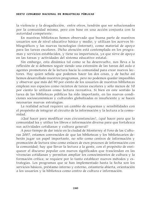 Memoria del Sexto Congreso Nacional de Bibliotecas PÃºblicas