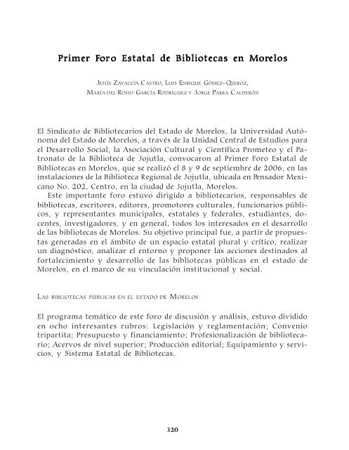 Memoria del Sexto Congreso Nacional de Bibliotecas PÃºblicas