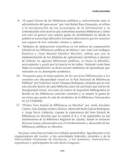 Memoria del Sexto Congreso Nacional de Bibliotecas PÃºblicas