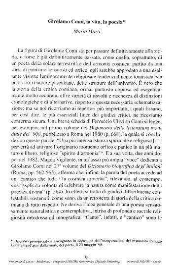 Girolamo Comi, la vita, la poesia* Mario Marti - culturaservizi.it