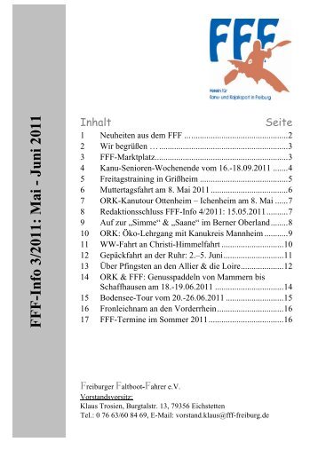 FFF-Info 3/2011: Mai - Juni 2011 - Freiburger Faltboot Fahrer e.V.
