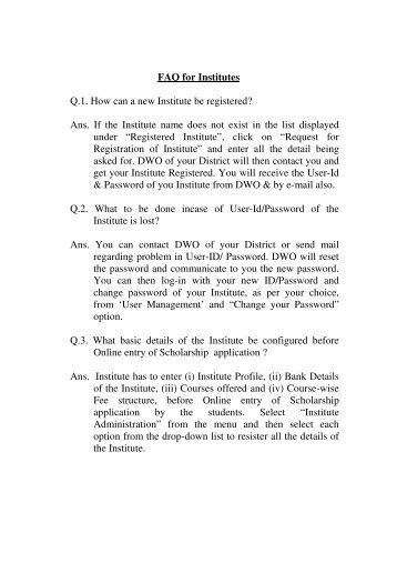 FAQ for Institutes Q.1. How can a new Institute be registered? Ans. If ...