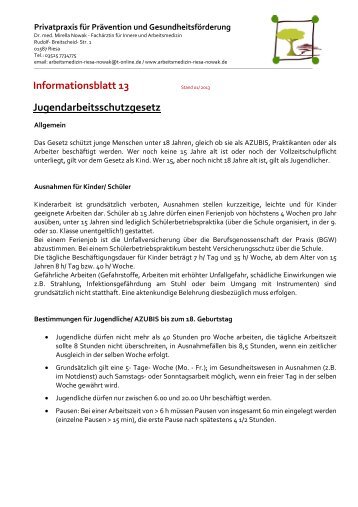 Informationsblatt 13 Jugendarbeitsschutzgesetz