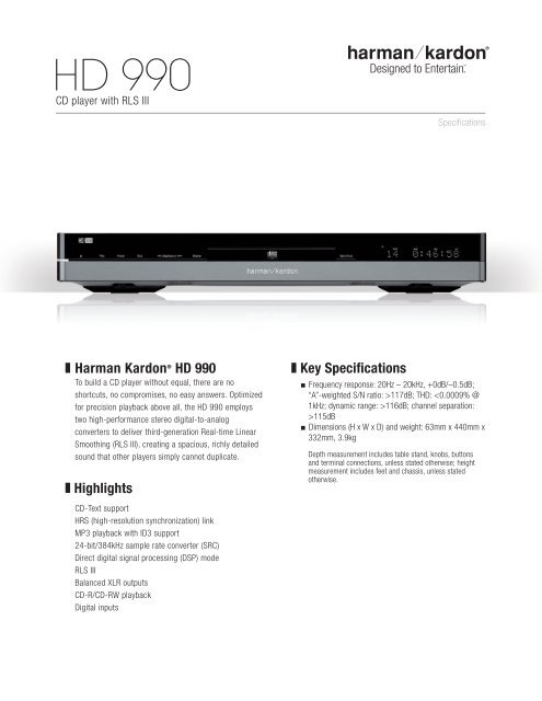 Specification Sheet - HD 990 (English EU) - Harman Kardon