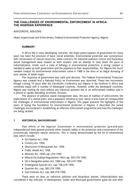 the challenges of environmental enforcement in africa - Inece