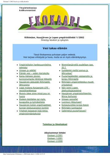 Ekokaari 1/2002 Etusivu ja sisÃ¤llysluettelo - RiihimÃ¤ki