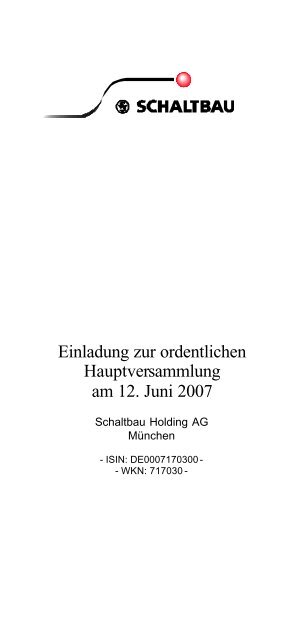 Einladung zur ordentlichen Hauptversammlung am 12. Juni 2007