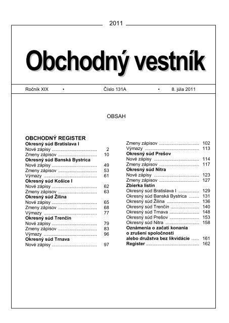 OBSAH OBCHODNÝ REGISTER - Ministerstvo spravodlivosti SR