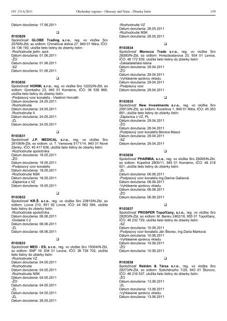 OBSAH OBCHODNÝ REGISTER - Ministerstvo spravodlivosti SR