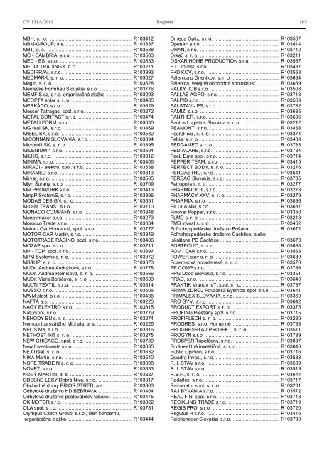 OBSAH OBCHODNÝ REGISTER - Ministerstvo spravodlivosti SR