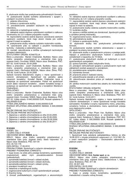 OBSAH OBCHODNÝ REGISTER - Ministerstvo spravodlivosti SR