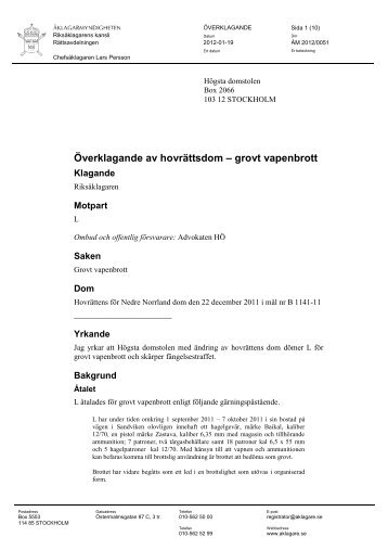 ÃM 2012 0051 Grovt vapenbrott - Ãklagarmyndigheten