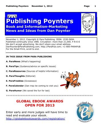 PP-EZINE NOVEMBER 1, 2012 - Para Publishing