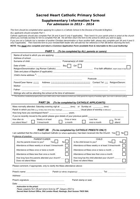 Sacred Heart Catholic Primary School draft admissions policy