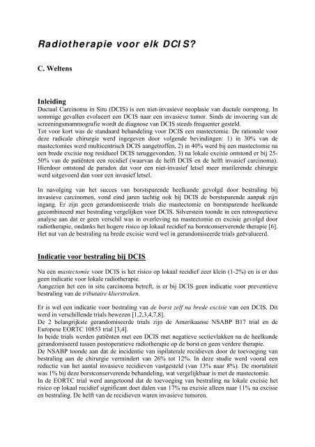 Radiotherapie voor elk DCIS - UZ Leuven