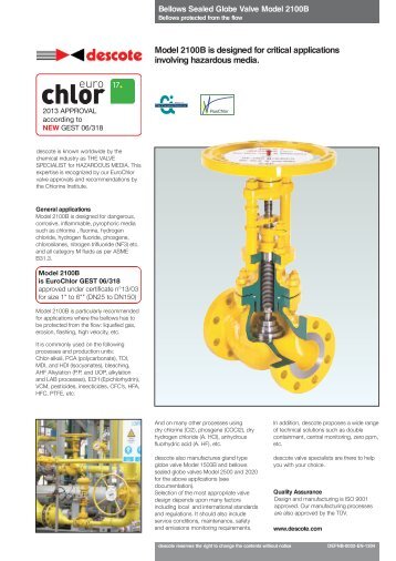 BELLOWS SEALED GLOBE VALVES according to ... - Euro Chlor