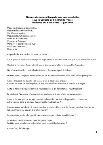 Le discours de Jacques Rougerie - AcadÃ©mie des Beaux-Arts de l ...