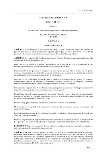 LEY 191 DE 1995 CONGRESO DE LA REPÚBLICA LEY 191 DE 1995