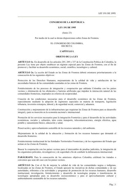 LEY 191 DE 1995 CONGRESO DE LA REPÚBLICA LEY 191 DE 1995