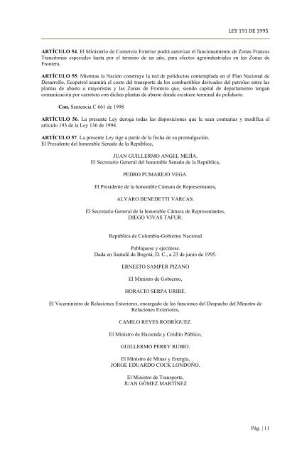 LEY 191 DE 1995 CONGRESO DE LA REPÚBLICA LEY 191 DE 1995