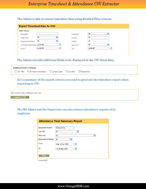 Enterprise Timesheet & Attendance CSV Extractor - OrangeHRM