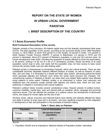 Pakistan - Report on the State of Women in Urban Local ... - escap