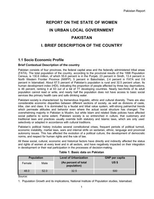 Pakistan - Report on the State of Women in Urban Local ... - escap