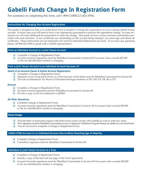 Gabelli Funds Change In Registration Form