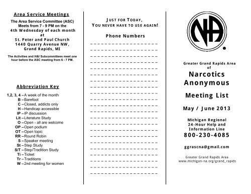 Narcotics Anonymous Meeting List May / June 2013 - michigan ...