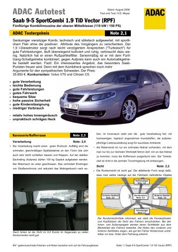 Umfassender Test Saab 9-5 SportCombi 1.9 TiD Vector - ADAC