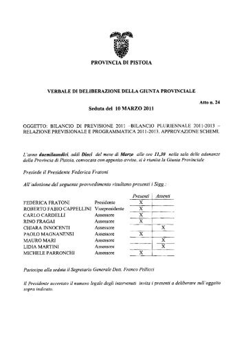 Delibera G.P. n. 24 del 10.3.2011 - Provincia di Pistoia