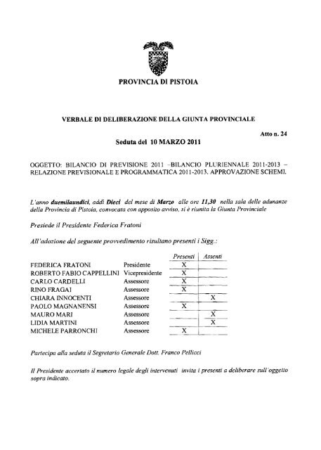 Delibera G.P. n. 24 del 10.3.2011 - Provincia di Pistoia