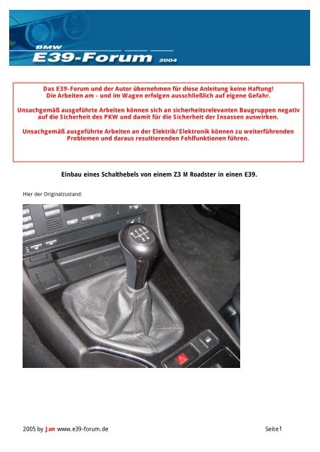 SchalthebelverkÃ¼rzung im BMW E39 - BMW E39-Forum