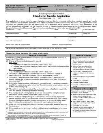 Intradistrict Transfer Application - Katy ISD