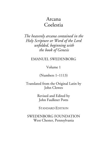 Arcana Coelestia volume 1 - Swedenborg Foundation