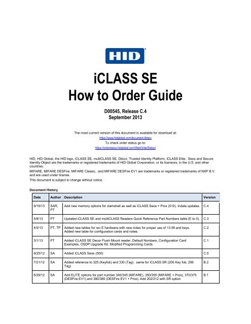 iCLASS SE How to Order Guide - HID Global