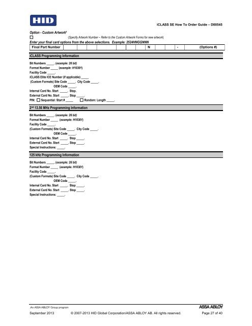 iCLASS SE How to Order Guide - HID Global