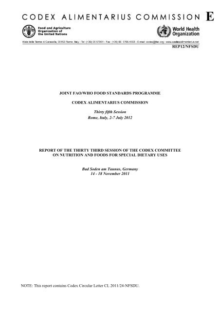 Report of the 33rd Session of the Codex Committee on Nutrition and ...