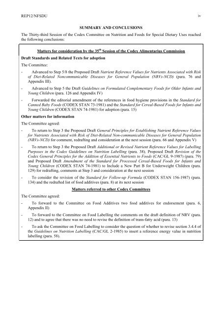 Report of the 33rd Session of the Codex Committee on Nutrition and ...