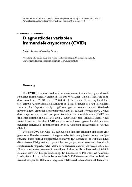 Diagnostik des variablen Immundefektsyndroms (CVID) - Karger