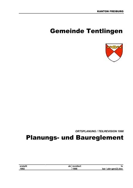 Gemeinde Tentlingen Planungs- und Baureglement