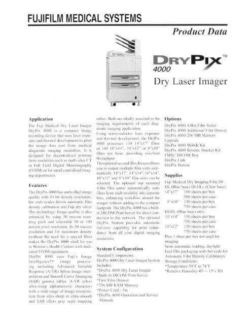 FujiFilm DryPix 4000: Data Sheet - Del Medical