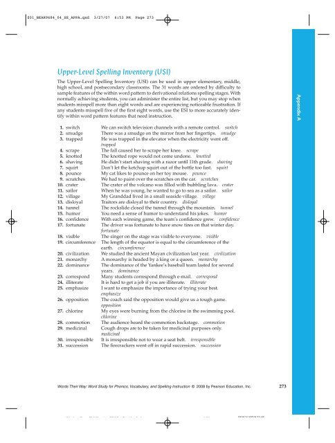 Upper-Level Spelling Inventory (USI) - The Reading & Writing Project