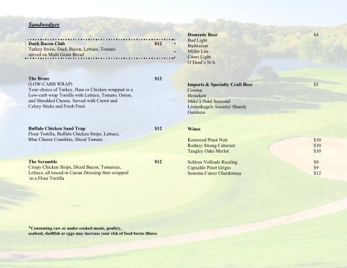 See Links Bar and Grill Lunch Menu - Grand Geneva Resort