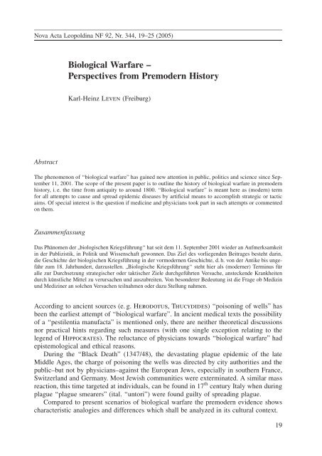 Biological Warfare ± Perspectives from Premodern ... - Leopoldina