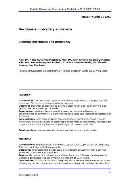 Deciduosis ulcerada y embarazo - SciELO