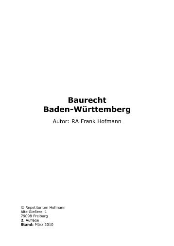 Skript Baurecht Baden-Württemberg - Repetitorium Hofmann